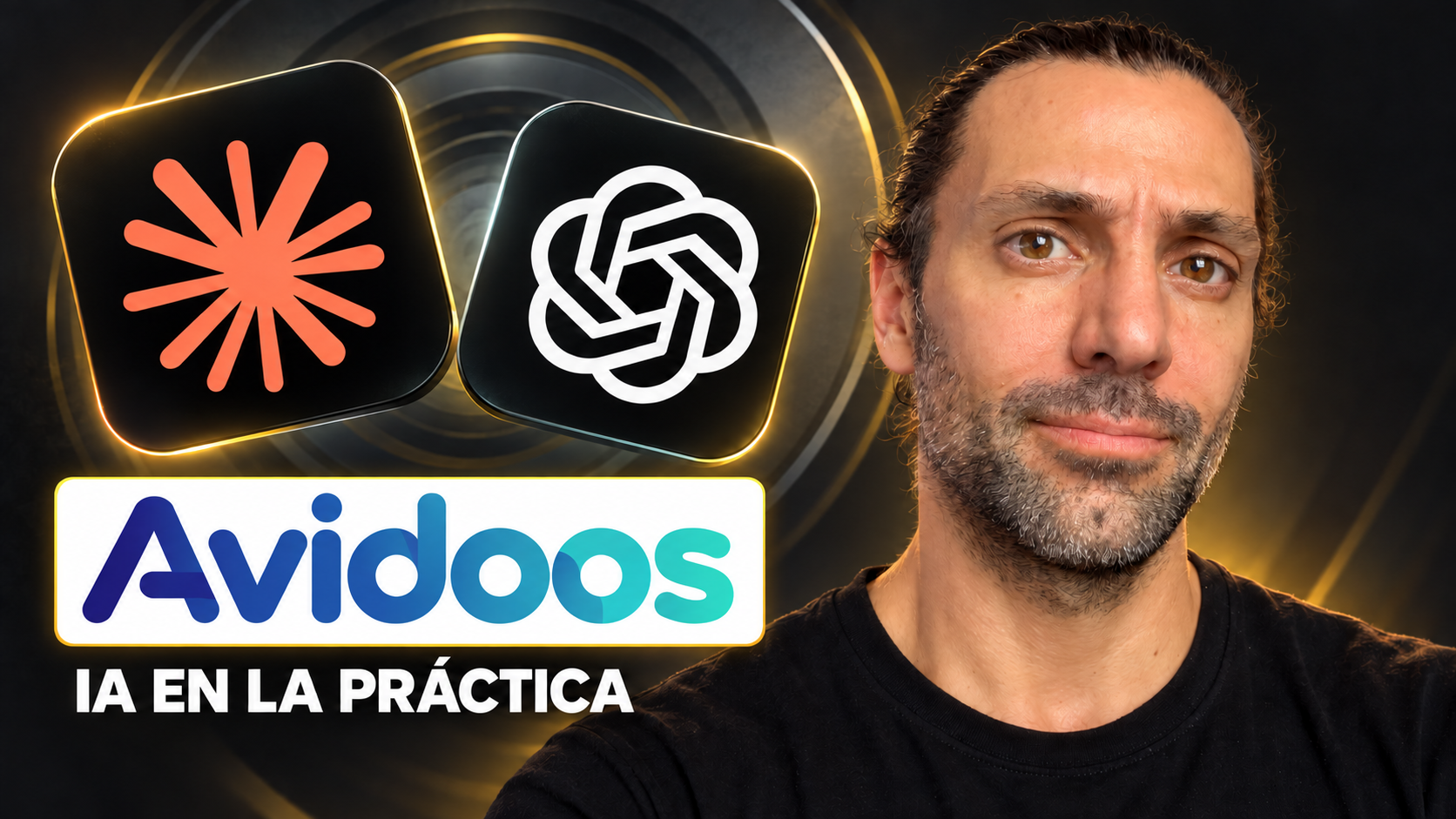 Toni Alcántara junto a los iconos de Claude y ChatGPT. Avidoos: IA en la práctica.