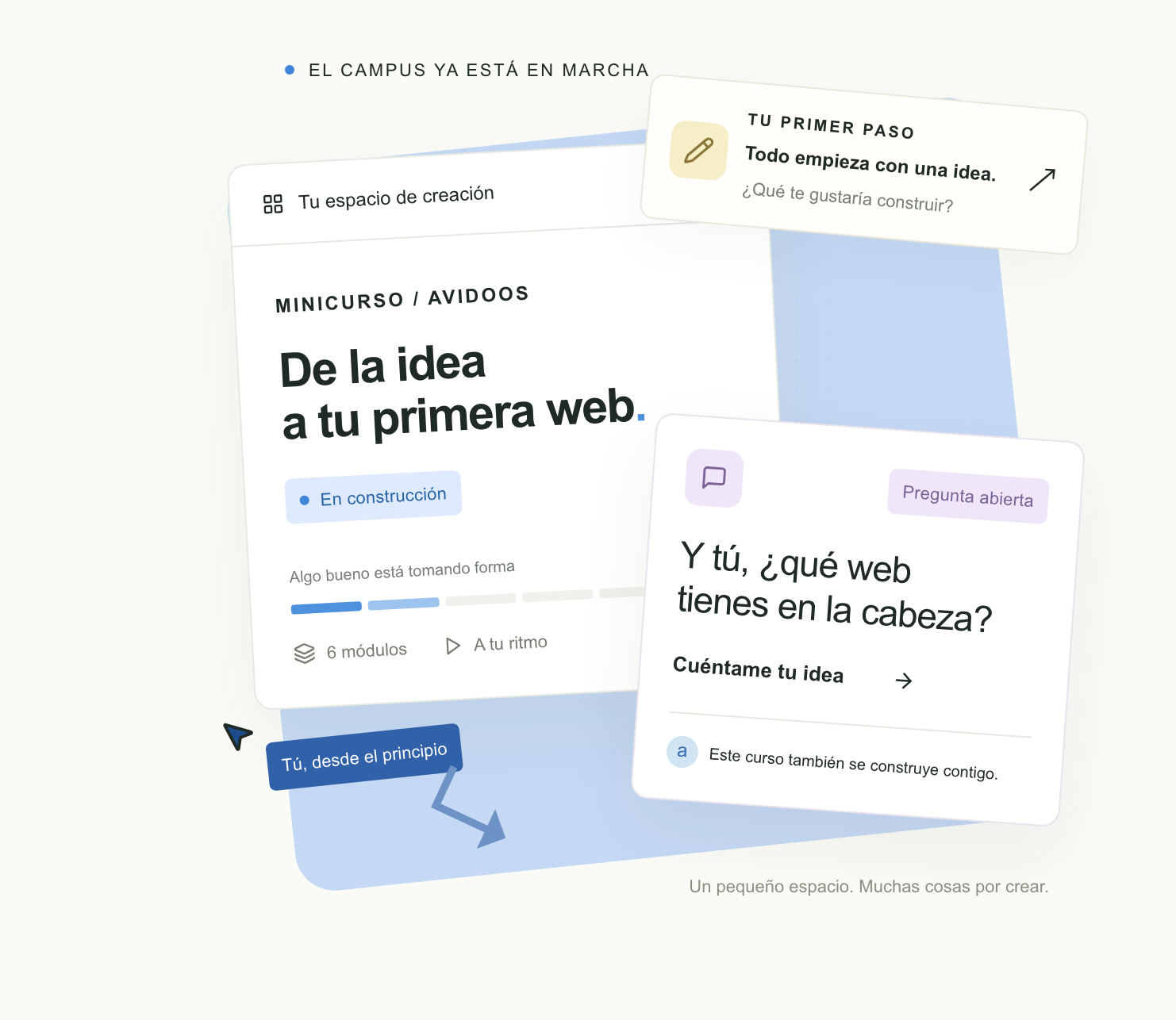 Precurso de Avidoos: De la idea a tu primera web. Un espacio en construcción para seguir su evolución y compartir qué web tienes en la cabeza.